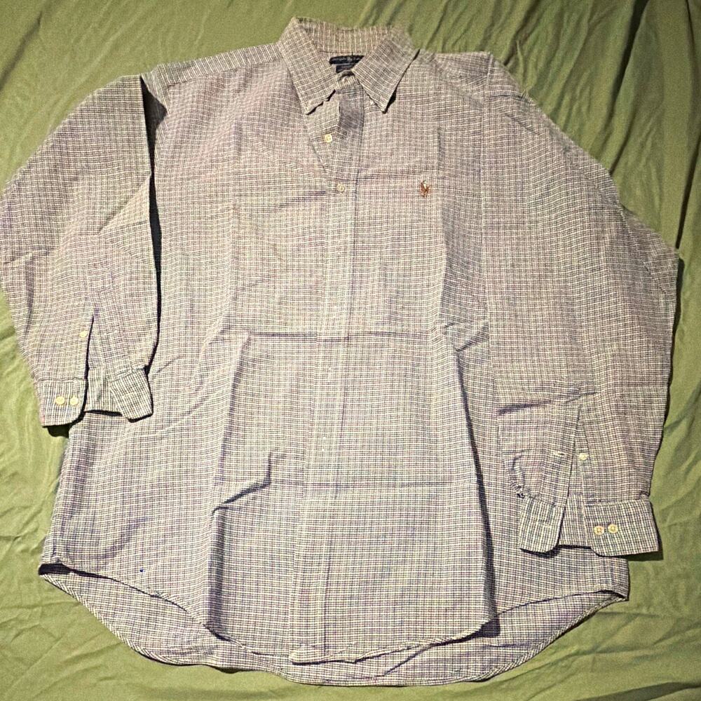 Ralph Lauren Yarmouth Men’s Plaid Oxford Shirt 17 34/35 Blue Cottagecore Preppy